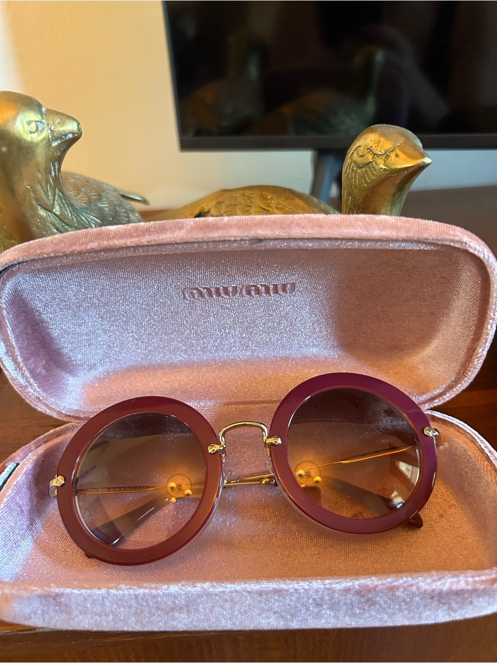 Miu Miu Round Burgundy Pink Gradient Sunglasses